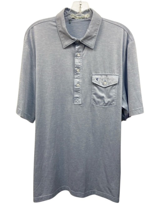 Criquet Size XL White & Blue Polyester Striped Polo Men's Short Sleeve White & Blue / XL
