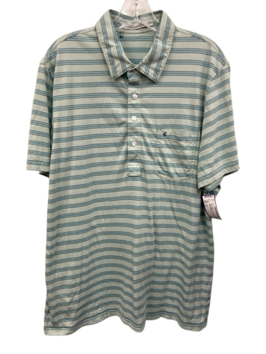 Criquet Size XL Green & Blue Cotton Striped Polo Men's Short Sleeve Green & Blue / XL