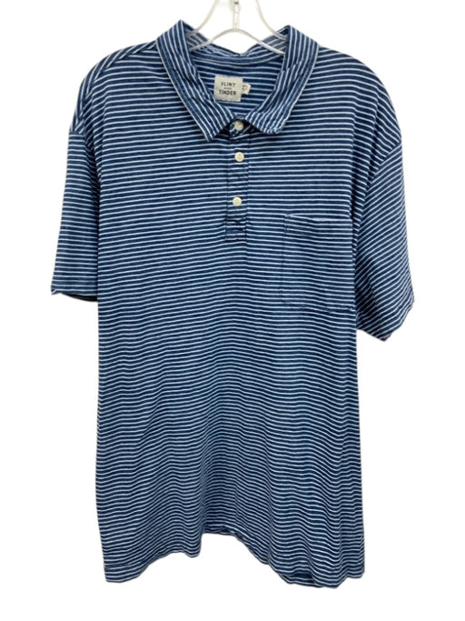 Flint and Tinder Size 3XL Blue & White Cotton Striped Polo Men's Short Sleeve Blue & White / 3XL