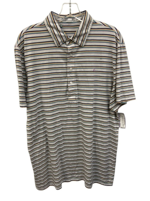 Criquet Size XL White & Multi Cotton Striped Men's Short Sleeve White & Multi / XL