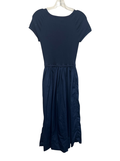 Ann Mashburn Size M Navy Cotton Blend Crew Neck Ribbed Tiered Pleat Detail Dress Navy / M