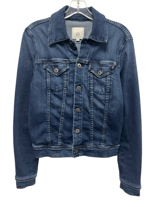 AG Size L Dark Wash Cotton Collar Neck Button Close Long Sleeve Jacket Dark Wash / L