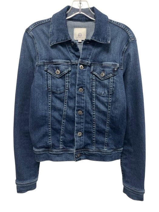 AG Size L Dark Wash Cotton Collar Neck Button Close Long Sleeve Jacket Dark Wash / L