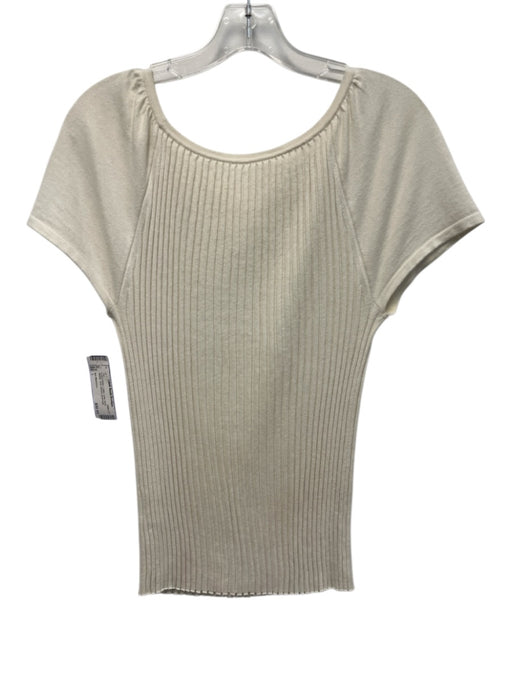 Ann Mashburn Size L Cream White Cotton Crew Neck Ribbed Short Sleeve Top Cream White / L