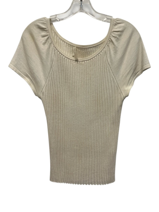 Ann Mashburn Size L Cream White Cotton Crew Neck Ribbed Short Sleeve Top Cream White / L
