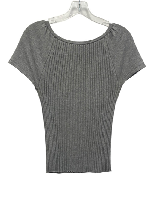 Ann Mashburn Size M Gray Cotton Crew Neck Ribbed Short Sleeve Top Gray / M