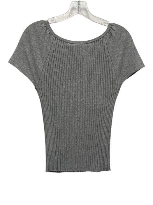 Ann Mashburn Size M Gray Cotton Crew Neck Ribbed Short Sleeve Top Gray / M