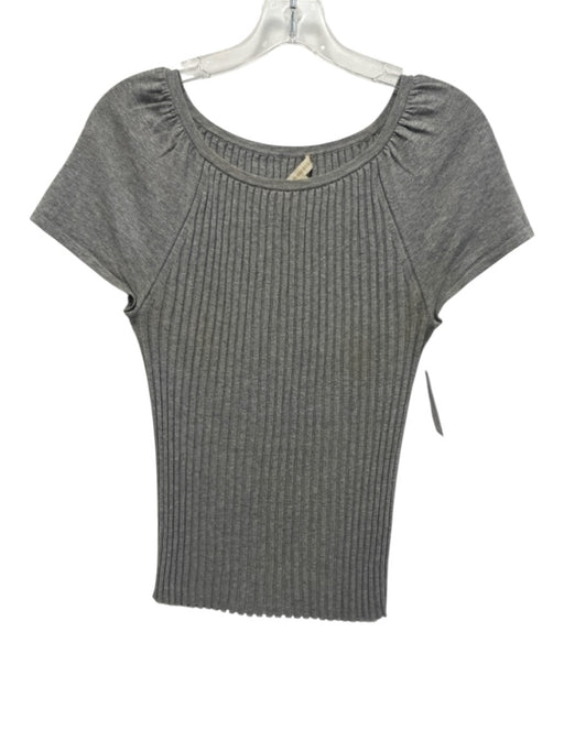 Ann Mashburn Size M Gray Cotton Crew Neck Ribbed Short Sleeve Top Gray / M