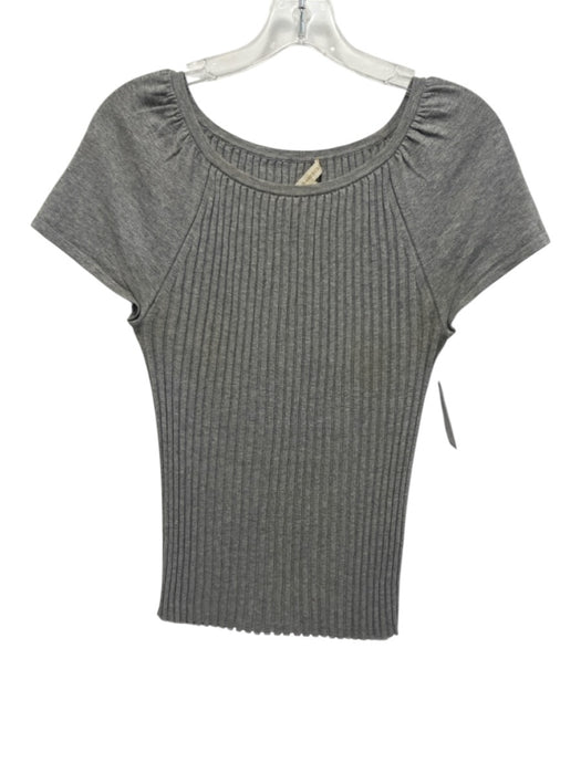 Ann Mashburn Size M Gray Cotton Crew Neck Ribbed Short Sleeve Top Gray / M