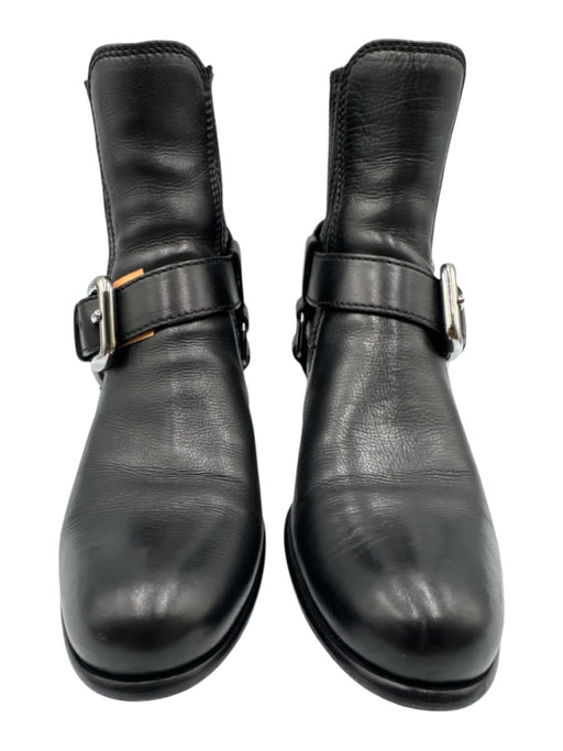 Miu Miu Shoe Size 37.5 Black Leather Round Toe Chelsea Buckle Box Inc. Boots Black / 37.5