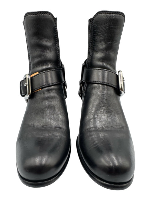 Miu Miu Shoe Size 37.5 Black Leather Round Toe Chelsea Buckle Box Inc. Boots Black / 37.5