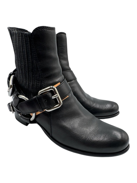 Miu Miu Shoe Size 37.5 Black Leather Round Toe Chelsea Buckle Box Inc. Boots Black / 37.5
