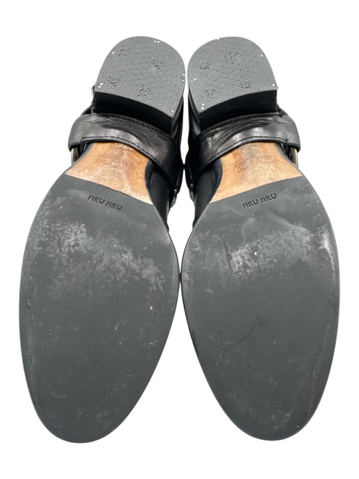 Miu Miu Shoe Size 37.5 Black Leather Round Toe Chelsea Buckle Box Inc. Boots Black / 37.5