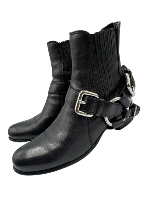 Miu Miu Shoe Size 37.5 Black Leather Round Toe Chelsea Buckle Box Inc. Boots Black / 37.5
