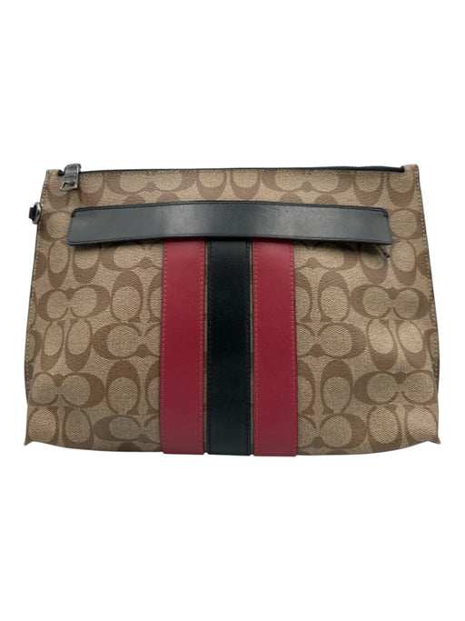 Coach Brown, Black, Red Leather Zip Close Pouch No Strap Bag Brown, Black, Red