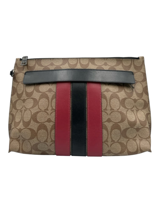 Coach Brown, Black, Red Leather Zip Close Pouch No Strap Bag Brown, Black, Red