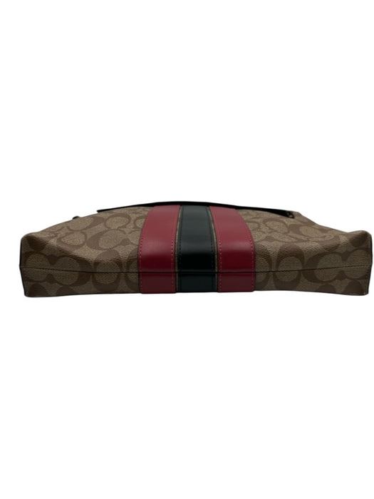 Coach Brown, Black, Red Leather Zip Close Pouch No Strap Bag Brown, Black, Red