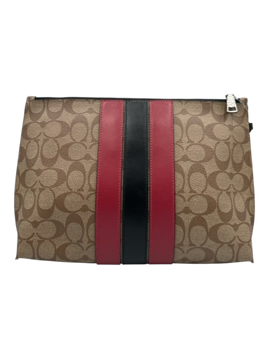 Coach Brown, Black, Red Leather Zip Close Pouch No Strap Bag Brown, Black, Red