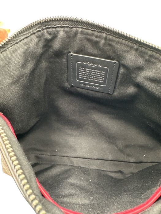 Coach Brown, Black, Red Leather Zip Close Pouch No Strap Bag Brown, Black, Red
