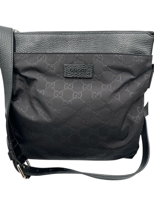 Gucci Black Nylon & Leather Zip Close Crossbody Fabric Block Guccissima Bag Black