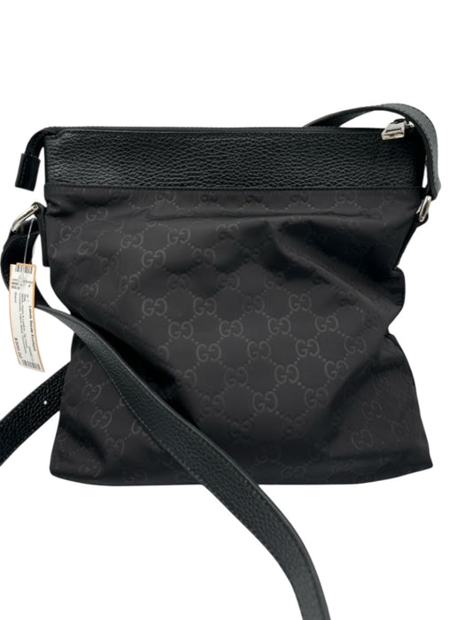 Gucci Black Nylon & Leather Zip Close Crossbody Fabric Block Guccissima Bag Black