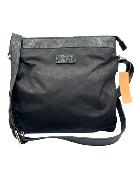 Gucci Black Nylon & Leather Zip Close Crossbody Fabric Block Guccissima Bag Black