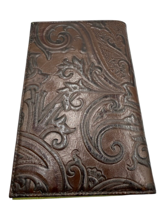 Etro Brown & Green Leather Bi-Fold embossed Wallets Brown & Green