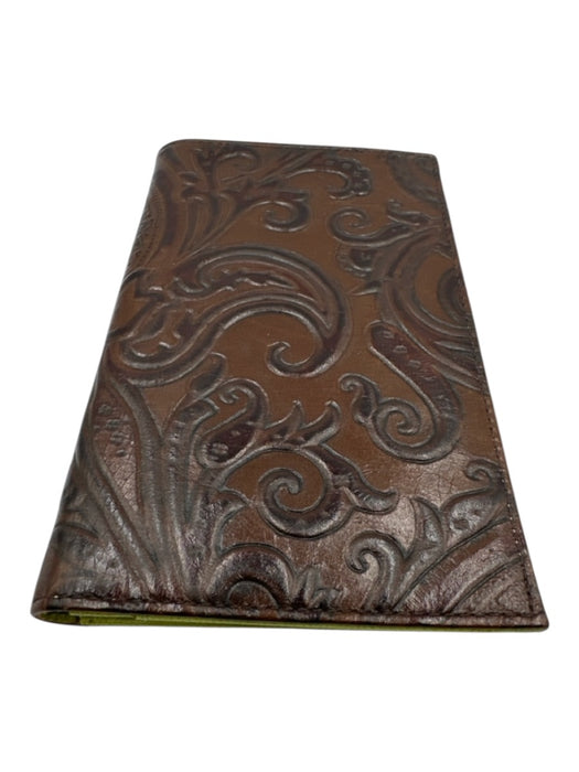 Etro Brown & Green Leather Bi-Fold embossed Wallets Brown & Green