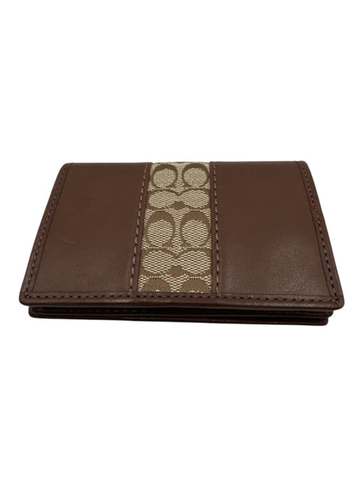 Coach Brown & Tan Leather Logo Bifold Wallets Brown & Tan