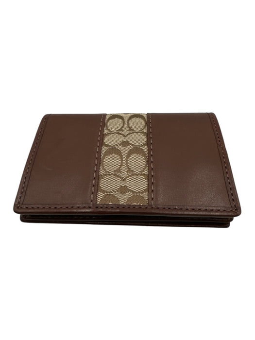 Coach Brown & Tan Leather Logo Bifold Wallets Brown & Tan
