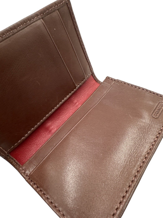 Coach Brown & Tan Leather Logo Bifold Wallets Brown & Tan