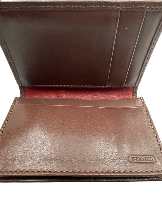Coach Brown & Tan Leather Logo Bifold Wallets Brown & Tan