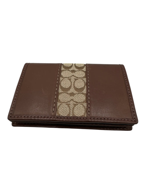 Coach Brown & Tan Leather Logo Bifold Wallets Brown & Tan