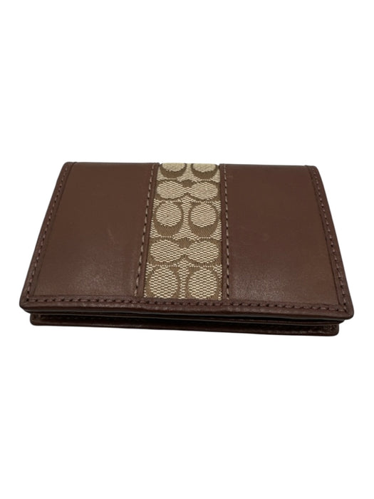 Coach Brown & Tan Leather Logo Bifold Wallets Brown & Tan