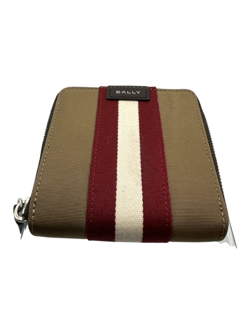 Bally Brown, Red, White Nylon Zip Up Bi- Fold Stripe Wallets Brown, Red, White