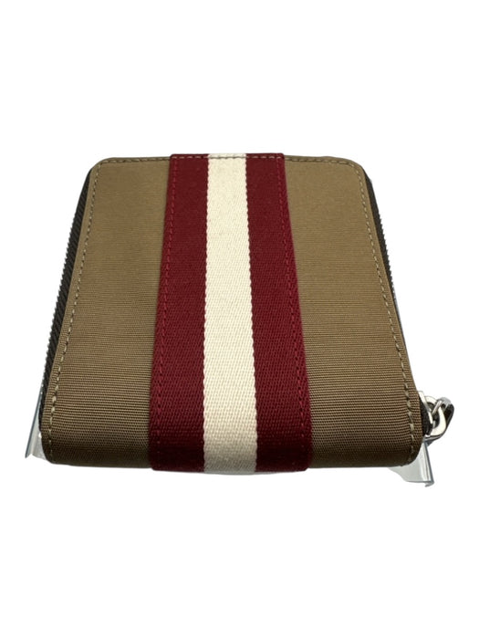 Bally Brown, Red, White Nylon Zip Up Bi- Fold Stripe Wallets Brown, Red, White