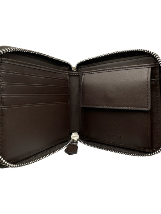 Bally Brown, Red, White Nylon Zip Up Bi- Fold Stripe Wallets Brown, Red, White