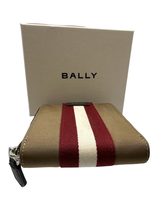 Bally Brown, Red, White Nylon Zip Up Bi- Fold Stripe Wallets Brown, Red, White