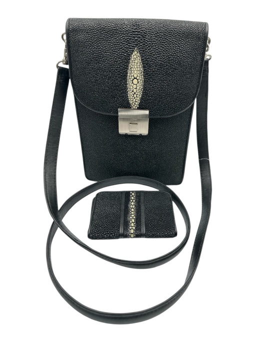 Croton Black & Multi Stingray Leather Pebbled Wallet Crossbody Strap Bag Black & Multi / S