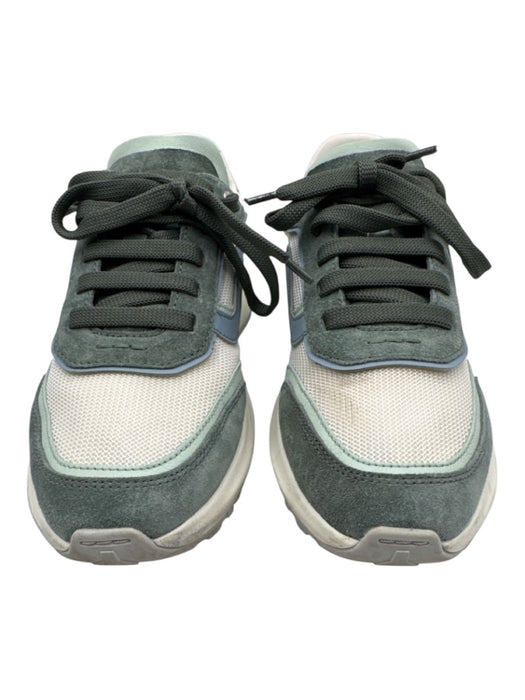 Bally Shoe Size 9M White, Green, Blue Leather & Synthetic Lace Up Mesh Sneakers White, Green, Blue / 9M