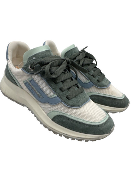 Bally Shoe Size 9M White, Green, Blue Leather & Synthetic Lace Up Mesh Sneakers White, Green, Blue / 9M