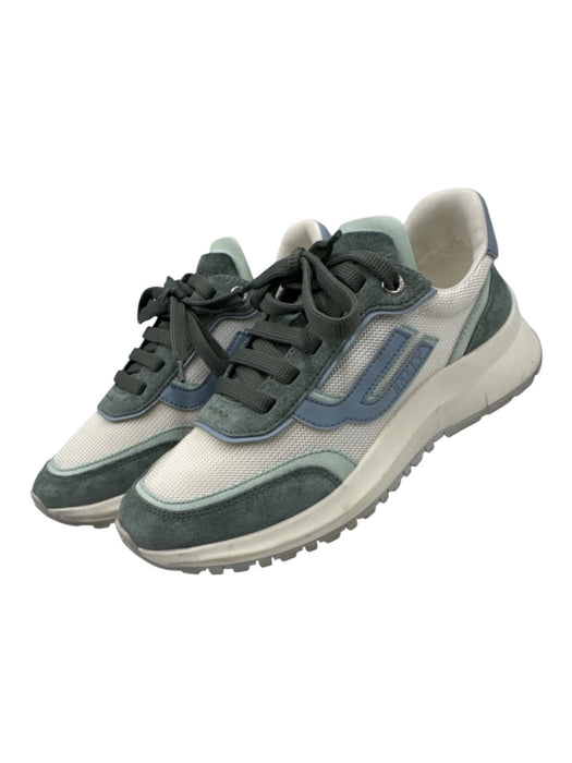 Bally Shoe Size 9M White, Green, Blue Leather & Synthetic Lace Up Mesh Sneakers White, Green, Blue / 9M