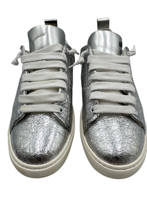 Esse Ut Esse Shoe Size 39 Silver & White Leather Laces Shine Crinkle Sneakers Silver & White / 39