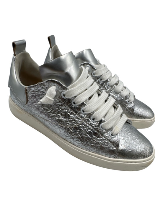 Esse Ut Esse Shoe Size 39 Silver & White Leather Laces Shine Crinkle Sneakers Silver & White / 39