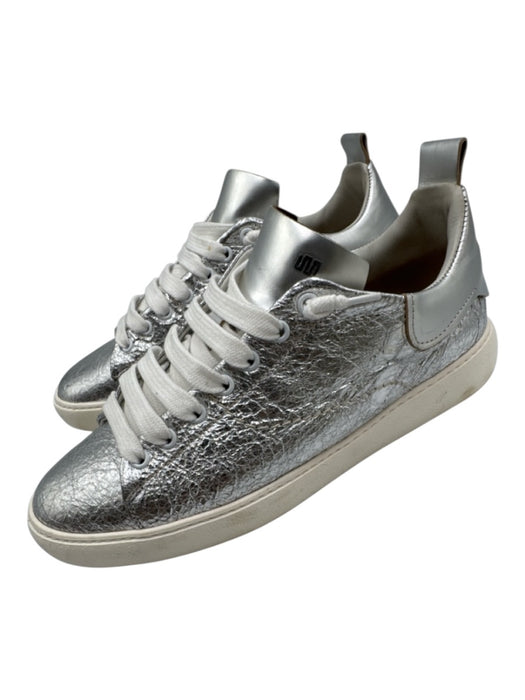 Esse Ut Esse Shoe Size 39 Silver & White Leather Laces Shine Crinkle Sneakers Silver & White / 39