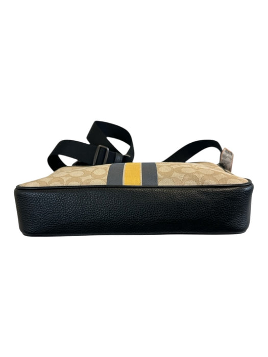 Coach Yellow, Navy, Beige Canvas & Leather Zip Close Monogram Messenger Bag Yellow, Navy, Beige / Medium