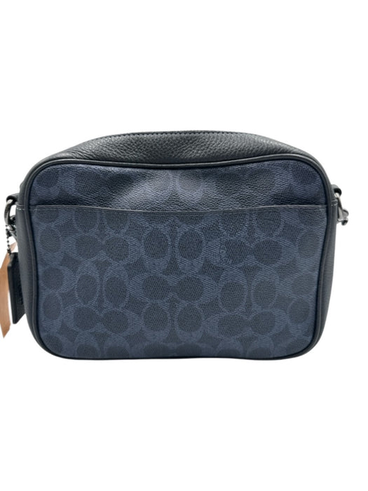 Coach Navy Blue Leather Coated Canvas Monogram Zip Close Crossbody Strap Bag Navy Blue / Small