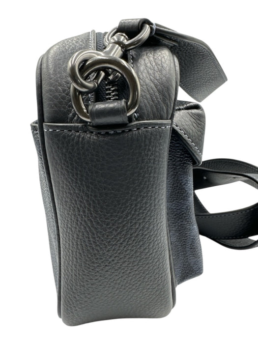 Coach Navy Blue Leather Coated Canvas Monogram Zip Close Crossbody Strap Bag Navy Blue / Small