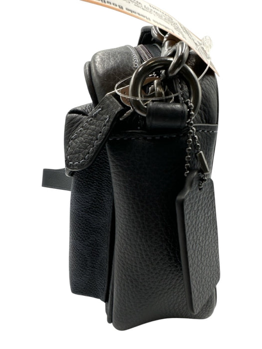 Coach Navy Blue Leather Coated Canvas Monogram Zip Close Crossbody Strap Bag Navy Blue / Small