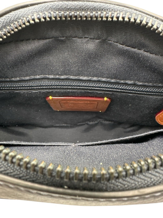 Coach Navy Blue Leather Coated Canvas Monogram Zip Close Crossbody Strap Bag Navy Blue / Small